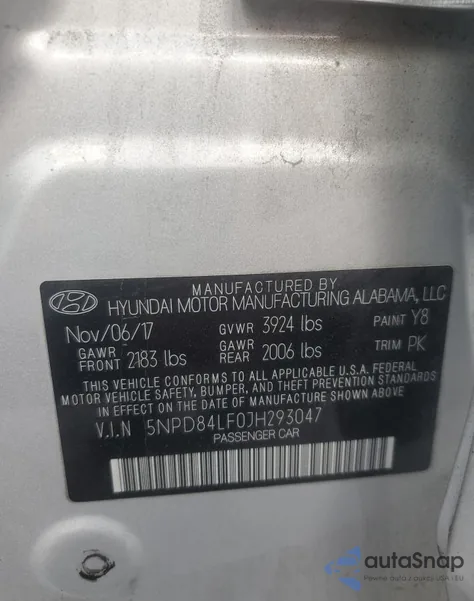 2018 Hyundai Elantra Sel z USA, uszkodzony, nr VIN 5NPD84LF0JH293047